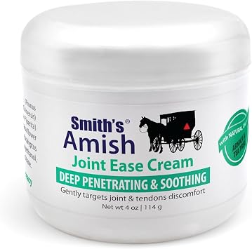 Smiths Amish Joint Ease Cream - Soothing Cooling Formula - 4 oz Jar | For Joint Discomfort, Stiffness & Muscle Tension - Arnica, Peppermint, Tea Tree & Eucalyptus Blend