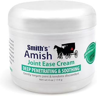 Smith’s Amish Joint Ease Cream 4 oz jar. Soothing and Cooling, with Botanicals of Arnica, Peppermint, Tea Tree, Rosemary and Eucalyptus