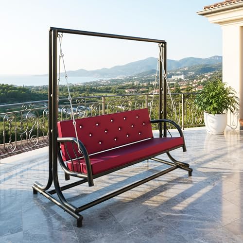 Image of Jhula with Stand for Adults - Powder-Coated Metal Swing for Home, Living Room, Balcony & Terrace (Black, 2 Seater)