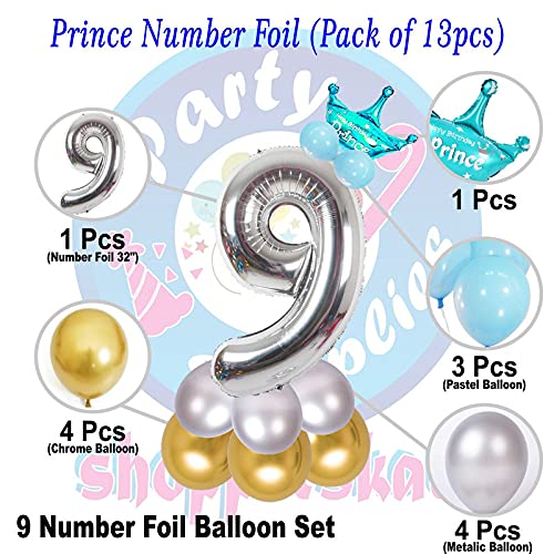 Image of Blue 32 Inches Numbers 9 Shape Large Big Foil Helium Balloons For Party Decorations In Happy Birthday Anniversary Office Items Materials Set Pack,13 Pcs