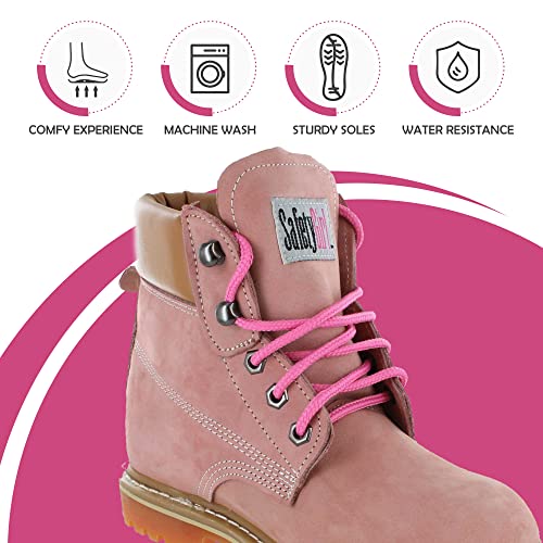 Women’s Work Boots | Waterproof Leather Work Boots for Women | Oil & Slip-Resistant Soft Toe Boots for Women | Premium Nubuck Leather | Lightweight and Comfortable | Pink Leather - 10.5M2