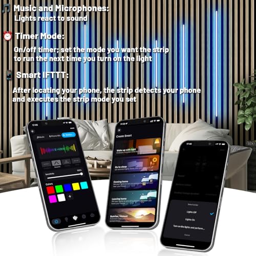 Lichaser RGB Black Smart Recessed Lighting for Acoustic Panel, 6 Pcs WiFi LED Strip Light for Wood Slat Wall Panel Compatible with Alexa, Self-Adhesive Smart LED for Slat Wall (4 * 28 in+2 * 16 in) by Lichaser - Used condition - Image 3