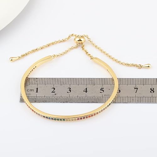 Koleso Adjustable Chain Gold Charm Rainbow Bangles Copper Zirconia Rhinestone Cuff Bracelet Jewelry For Women Girls-15831 #TOP5