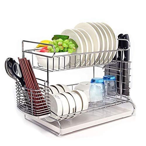 Abtropfgestell Geschirr Abtropfgestell Zahnstangen-Halter 304 Edelstahl Abtropfbrett Ablassen Rack-Dry Stäbchen Geschirr Aufbewahrungsbox Küchenregal 2 Schichten Cover