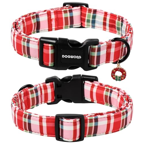 DOGWONG Christmas Dog Collar,Red Plaid Dog Collars, Adjustable Red Checkered Pet Collars Christmas Dog Collar for Small Medium Large Dogs by DOGWONG - Image 2