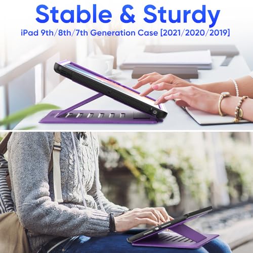 Image of SEYMAC stock Case for iPad 9th /8th /7th Generation 10.2'', Full-Body Drop Protection,[Stitched Slim Pencil Sleeve],Strong Magnetic Auto Sleep Case, Absorbing Multi-Angles Stand, Card Slot- Purple