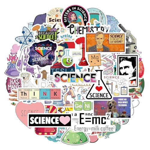 POPNWOW 50 Stück Labor Math Physik Chemie Aufkleber Set, Wasserdicht Vinyl Lab Stickers für Reisekoffer Gepäck Laptop Wasserflasche iPad Handy Fahrrad Skateboard Helme Gitarre