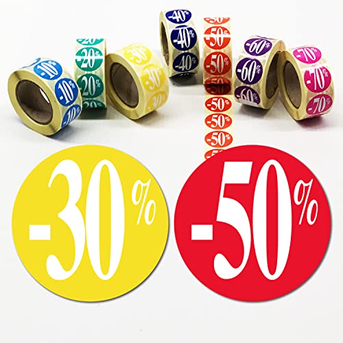 Affichesstore 30248 - 2 Rouleaux de 500 Étiquettes Autocollantes - Ø 25mm - Adhésives - Brillantes - Stickers -30% et 50% pour Remise/Promotion/Soldes Cover