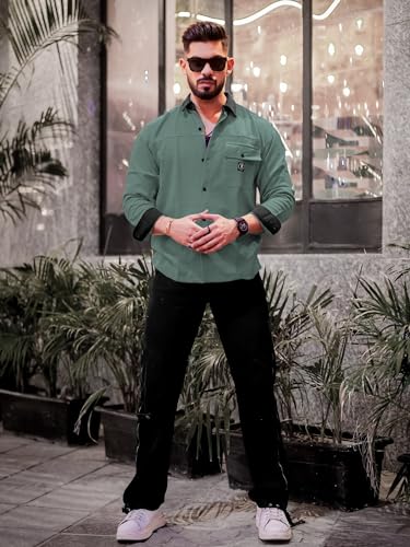 Image of Maniac Mens Solid Collared Neck Full Sleeve Biscuit and Black Cotton Shirt