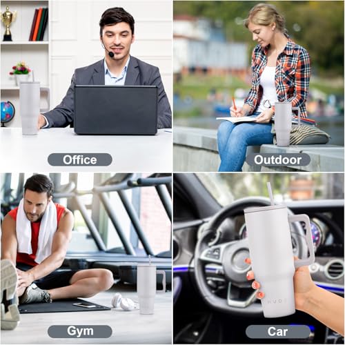 Image of MYOZ 1200ML Stainless Steel Water Mug with Lid, 2 Straws Leak-Proof Cupholder for Gym, Travelling Spill-Proof Bottle (Ash Grey)