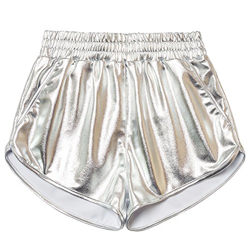 Girls Metallic Shorts Silver Shiny …