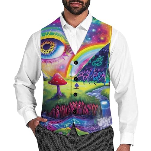 Magic Evil Eyes Mushroom Egyptian Pyramid Novelty Men's Suit Vest Casual Formal Dress Vests Business Waistcoat - Main Image