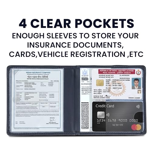 Image of Storite Car Document Holder Organizer | RC, Insurance, PUC, Driving Licence Storage Wallet | Vehicle Glove Box for Registration & Owner Manual Papers (Navy Blue)
