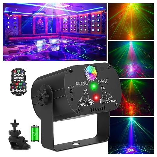 Lumière de Fête RGB LED avec Télécommande Batteries Intégrées et USB Éclairage de Scène Disco Effet 60 combinaisons d'éclairage Son Activé Stage Light pour Fêtes Halloween Noël DJ Party