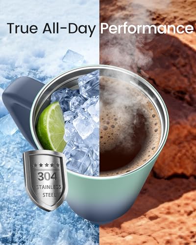 Image of Renoj Insulated Mug 100% Leak Proof Insulated Water Bottle for Iced Coffee & Hot Drinks - Fits Car Cup Holder, Ideal Gift, 2 Straws & Silicone Boot - SnapShift Blue Gradient 32 oz