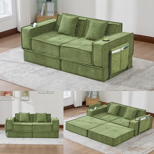 Yihomfy Canapé-lit convertible 2 places -162 cm, canapé-lit d'angle pliable 4 en 1, canapé modulable pliable à monter soi-même avec coussins, 2...
