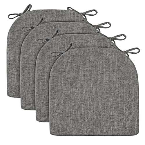 Image of Wellsin Chair Cushions for Dining Chairs 4 Pack - Kitchen Chair Cushions with Ties and Non-Slip Backing - Dining Chair Pads 16 inchX16 inchX2 inch, Dark Gray