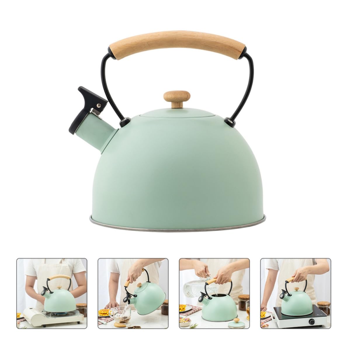 SOLUSTRE Hervidor de Agua Mango de Madera Ergonómico de Acero Inoxidable 2.5l y Diseño Fácil de Limpiar para Uso en Cocina y Exteriores