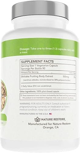 Miniatura 2 de Nature Restore Suplemento de extracto de hongos Shiitake, 90 cápsulas, alta concentración de polisacárido del 30%, sin OMG, sin gluten