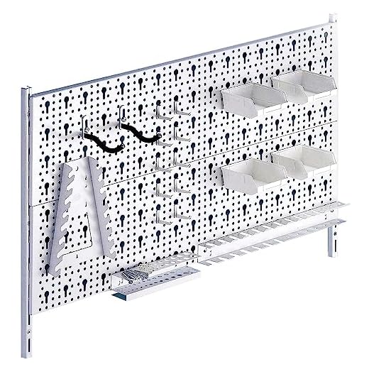 Element System Werkzeuglochwand aus Metall plus 19 teilig Werkzeughalterset inklusive Schrauben und Dübel, Werkzeugwand weiß, Werkbankzubehör