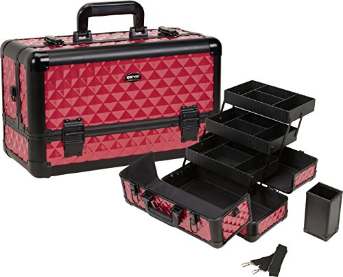 Seya Beauty Pro Aluminum Makeup Train Case w/Brush Holder (Hot Pink Diamond)