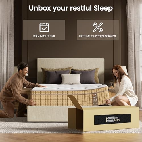 Image of BedStory 14 inch Firm Full Mattress, Deep Sleep Hybrid Mattresses in a Box, Zoned Lumbar Support for & Back Pain Relief, CertiPUR-US Certified, 365 Night Trial, 10-Year Warranty