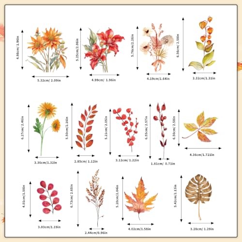 Image of 80 Pcs Fall Stickers Natural Autumn Flower Sticker for Scrapbook Supplies