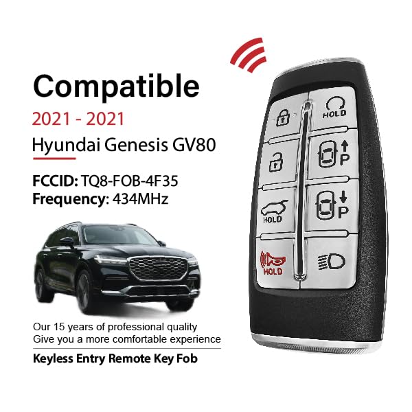 Keylessbest Replacement for 2021 Hyundai Genesis GV80 Key Fob Remote Control TQ8-FOB-4F35 8 Buttons 434MHz