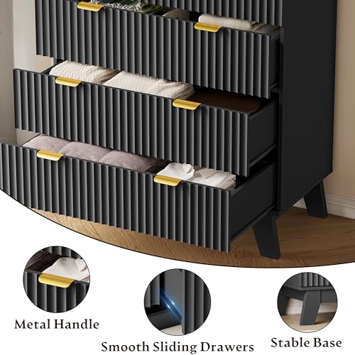 Image of BORNOON 46 inch Tall Dresser for Bedroom, 6-Drawer Fluted Chest of Drawers, Modern Wood Highboy with Deep Storage, Metal Slides and Handles, Anti-Tip Kit, Vertical Clothes Organizer for Apartment, Nursery