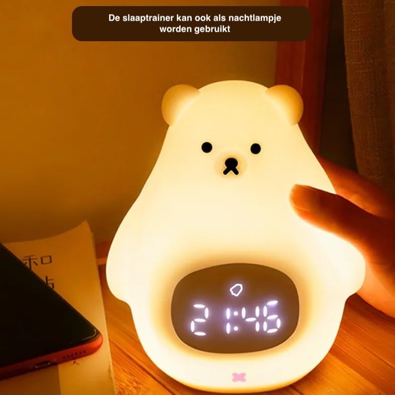 Slaaptrainer Pinguïn - Wekker - Nachtlampje - Kinderwekker - Wit En Geel Licht Oplaadbaar Alarm Clock Eco Modus Digitale Wekker
