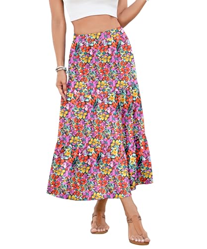 NILOUFO Women High Waist A-Line Midi Skirt