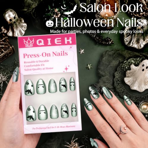 Halloween Cat Eye Press on Nails Short Almond, Spider Ghost, 32 Pcs - image 6