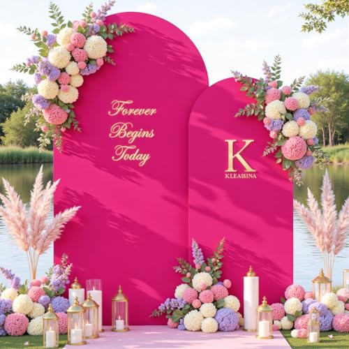 Image of Pink and Hot Pink Arch Cover 2 Set - 7.2FT and 6FT Arch Backdrop Cover Spandex Fitted Wedding Arch Stand Covers for Baby Shower Girls Birthday Party Photo Balloon Arch Covers Stretchy Backdrop