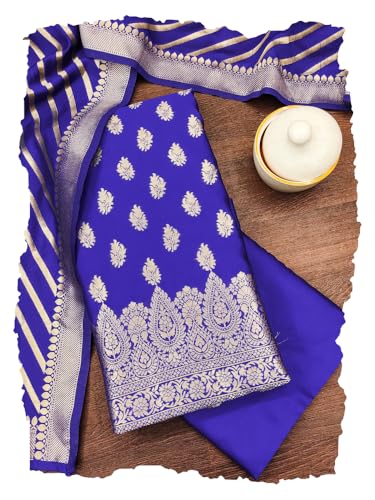 Image of DEVANGI Women's Banarasi Silk Unstitched Salwar Suit Dress Material With Dupatta