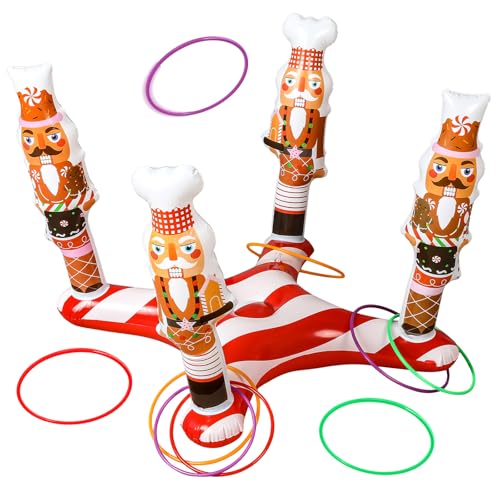 Soaoo Christmas Ring Toss Games for Party Christmas Inflatable Nutcrackers Ring Toss Game with 8...