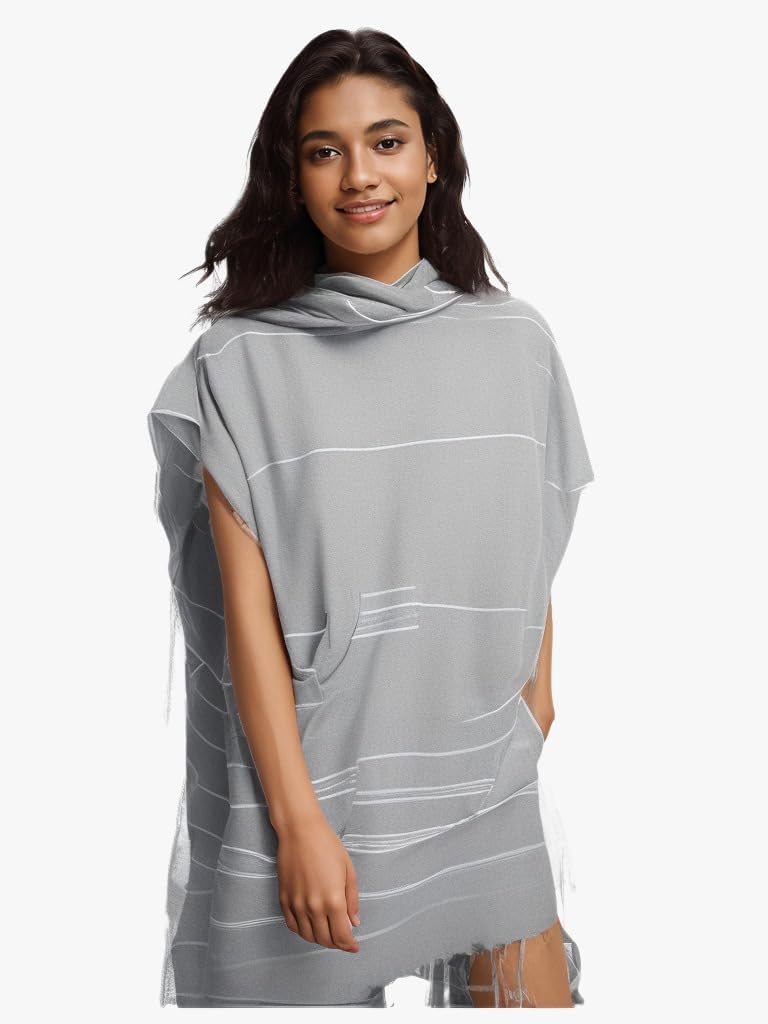 1pcs Cotton Turkish towel Poncho Surf Poncho Changing Towels Wearable Towel Hooded Swim Robe with Pocket Swim Cover Up Beach Towel for Adult Man Women Surf, Beach, Pool and Swim(Grey, M)