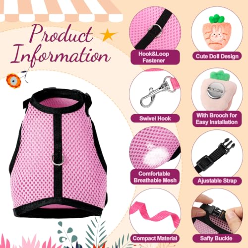 Image of Easter Bunny Costume Rabbit Harness and Leash Set with 2 Cute Decorations Bunny Clothes Adjustable Buckle Breathable Mesh Vest Harness for Rabbits Ferret Small Pig Puppy(Pink,Cute Pattern)