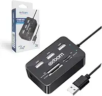 HUB 7 em 1 com 3 Portas USB 2.0 Extensor e Leitor de Cartão de Memória MS/MS PRO DUO/SD/MMC/Micro SD / M2 EXBOM UH-R230