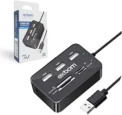 HUB 7 em 1 com 3 Portas USB 2.0 Extensor e Leitor de Cartão de Memória MS/MS PRO DUO/SD/MMC/Micro SD / M2 EXBOM UH-R230