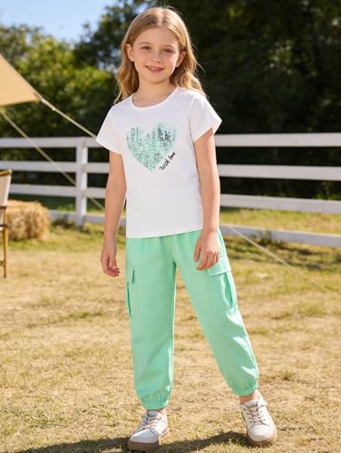 Image of Girls 4 Pieces Outfits Short Sleeve Printed Tee Tops and Pants Set 4-12Y
