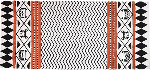Image of Hand Woven 100% Natural Cotton Export Quality Designer Rug,Carpet, Bed Side Runner for Bedroom,Living Room, Size-2x5 feet or 60 cms x 152 cms (Rust & Black)