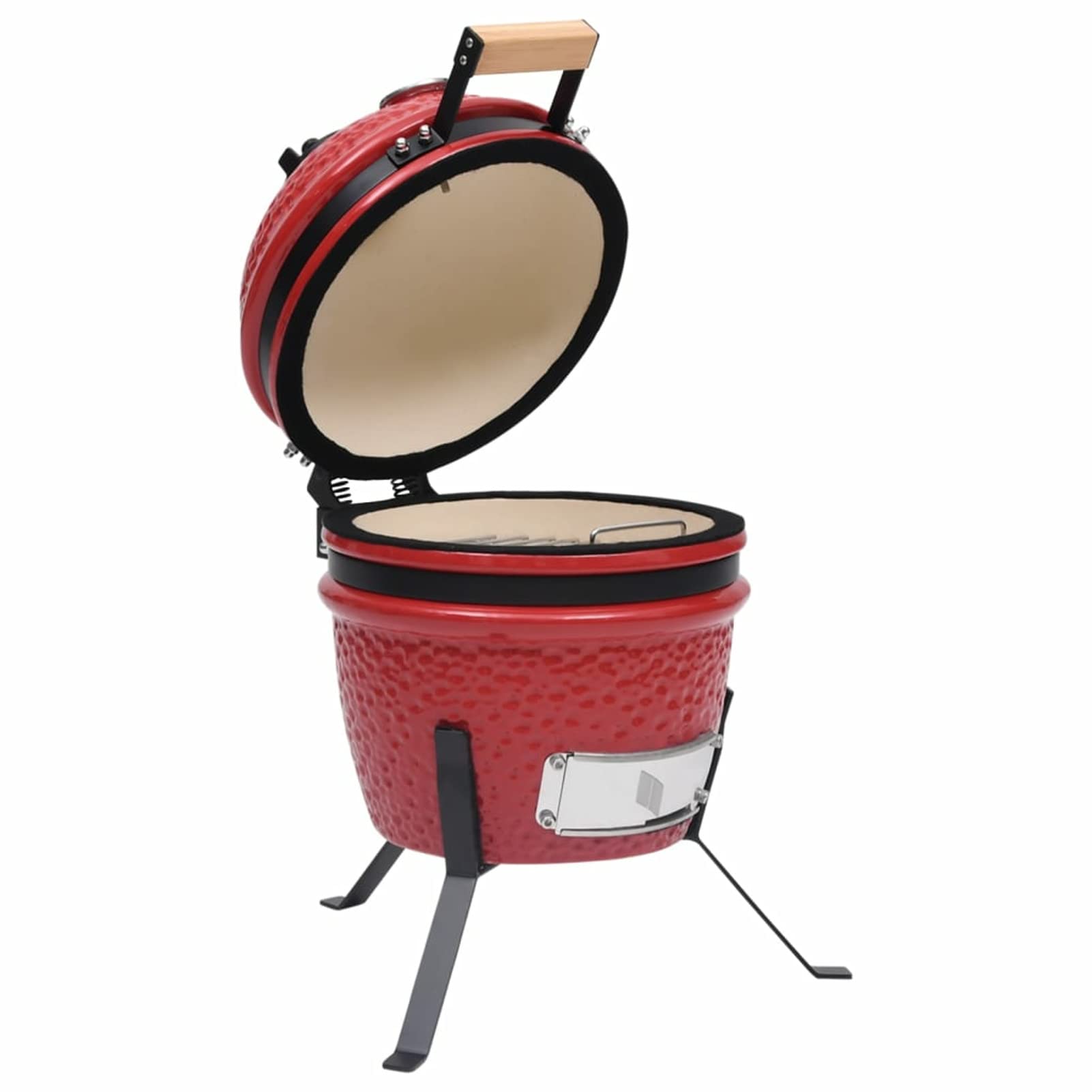 Kamado 2 w 1 ceramiczny grill wędzarniczy, grill na węgiel i drewno opałowe, przenośny grill, taras, grill, grill, grill na zewnątrz, czerwony, 56 cm