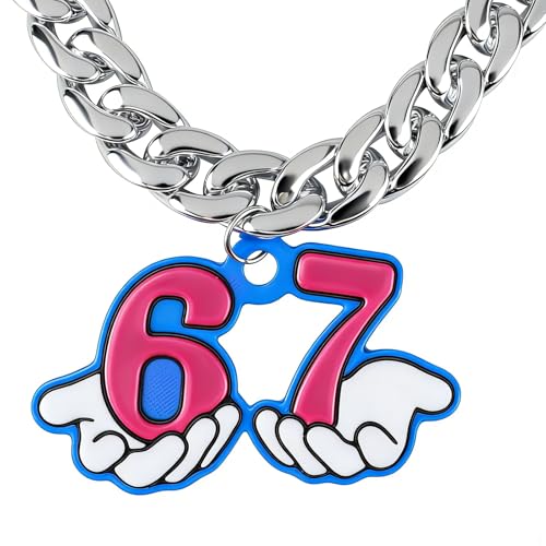 Colorato 67 Necklace - Fun Elf Antics and Displays 67 Birthday Decoratons 28 Inch Resin Choker Chain with 6 7 Pendant 6 7 Chain Trendy Y2K Geo Gift