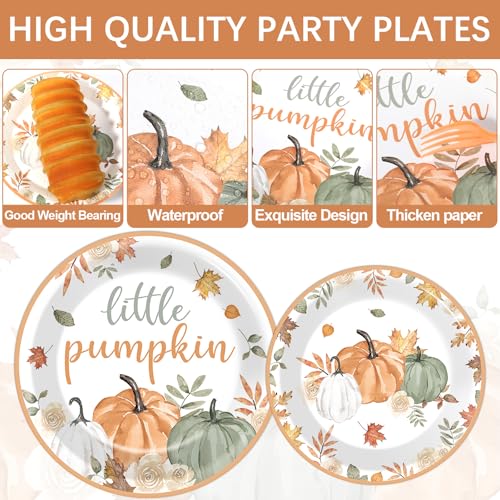 Image of 96Pcs Fall Little Pumpkin Baby Shower Party Decoration Set Autumn Lil Pumpkin Plates and Napkins Tableware Set Party Decorations for Baby Shower Fall Thanksgiving Birthday Parties Favors for 24 Guests