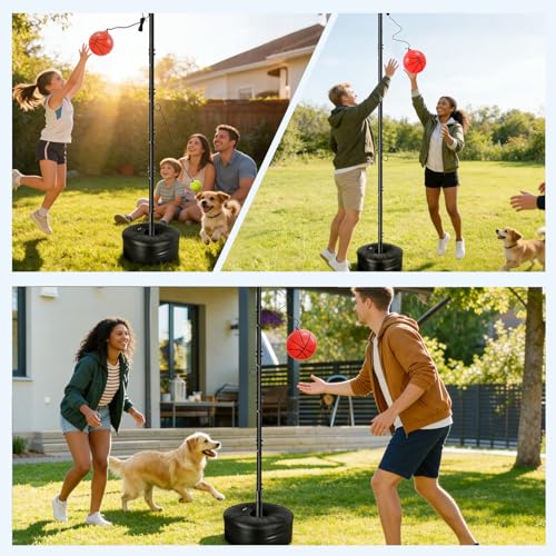 Tetherball Set with Tetherball Ball and Rope,5-Prong Ground Anchor, 20kg Water Weight Bag & Adjustable Height Pole, Outdoor Backyard Lawn Park Rope Ball Game for Family Kids Adults Dogs(In-Ground)