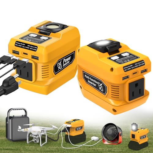 Inversor de energía de 220 W para batería Dewalt de 20 V, CC 20 V a CA 110 V generador de estación de energía portátil con 1 toma de CA, 2 puertos USB y 1 carga rápida tipo C, luz de trabajo LED de