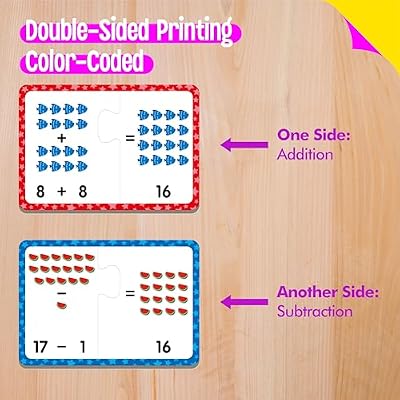 24 Set Addition & Subtraction Puzzles, Self-Correcting Matching Adding and Subtracting Puzzles, Educational Math Games Calculation Activities, Math Learning Toys for Preschool Kids