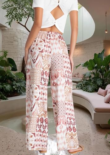 Tsher Women Wide Leg Pants Casual High Waist Floral Flowing Drawstring Trendy Lounge Boho Beach Pant Trouser3