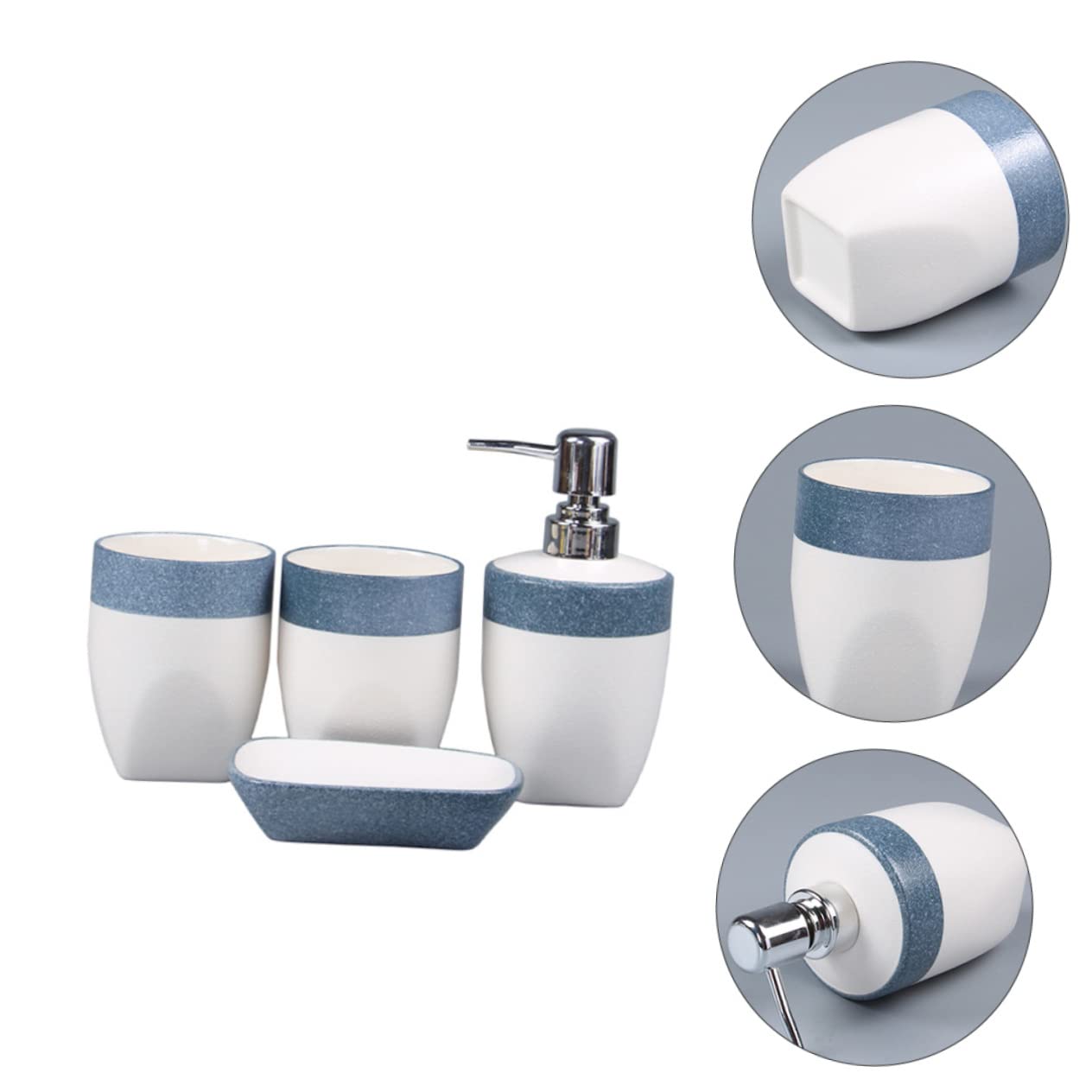 Juego de Accesorios de Baño Diseño Antideslizante de Cerámica Esmaltada Azul Incluye Estante para Jabón y Porta Cepillos, Adecuado para Baño de Hotel o Casa