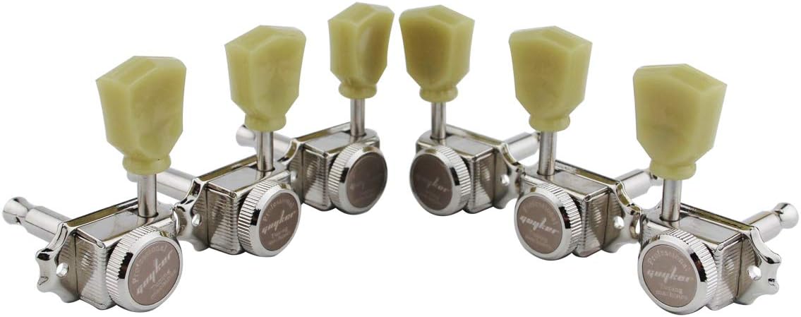 Guyker 3×3 Vintage Style Locking Guitar Machine Heads – 1:15 Ratio Lock String Deluxe Tuning Key Pegs Tuners Set Replacement for Electric, Acoustic or Folk Guitars – nickel